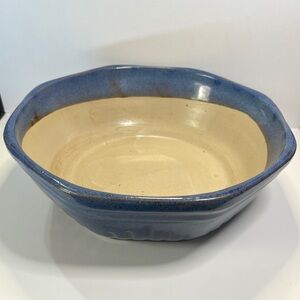 10” Octagon Shaped Blue and Beige Bonsai, Succulent, or Decor Stoneware Bowl